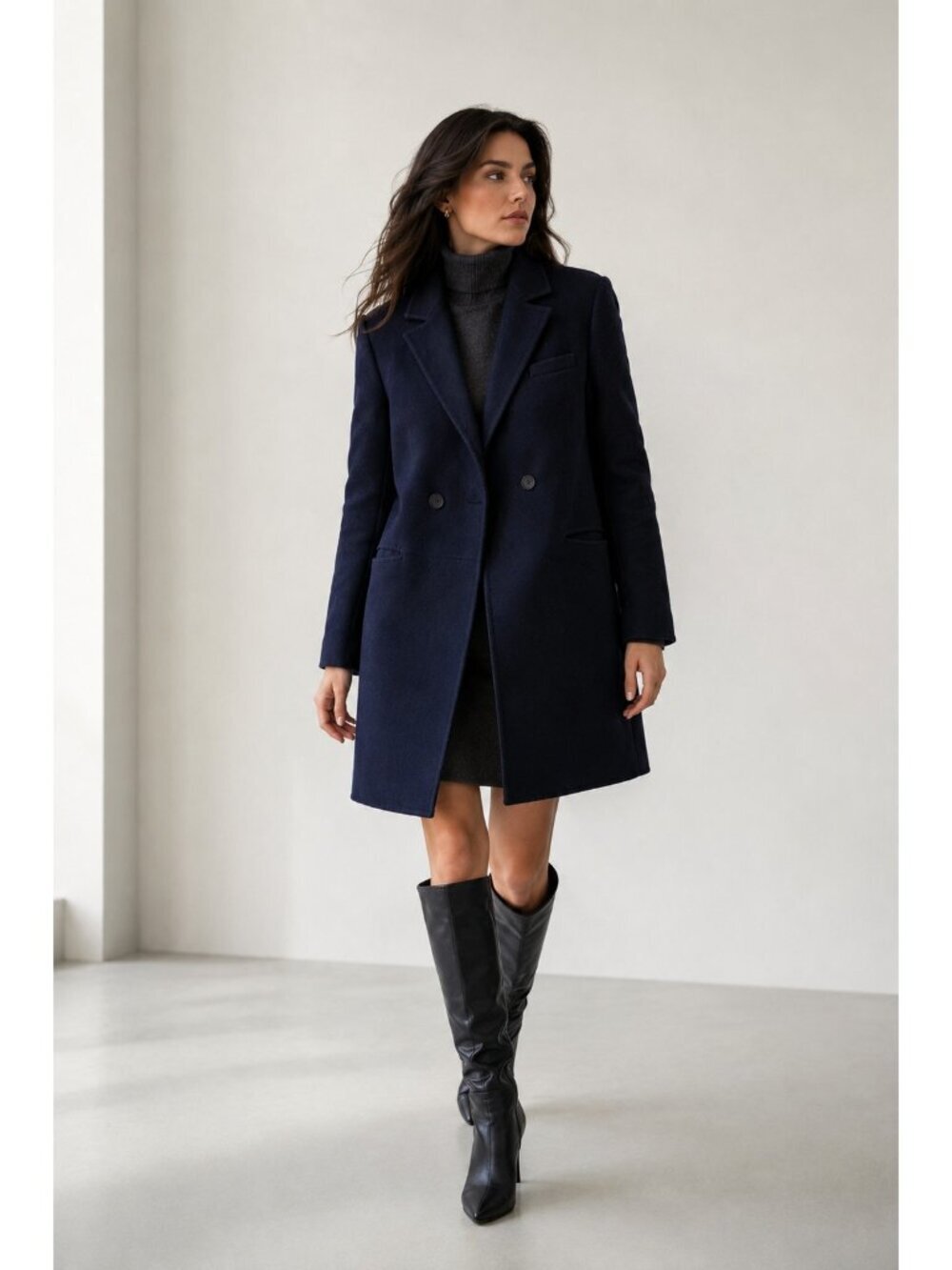 Max & Moi Paris 100% Wool Navy Double Breasted Coat Jacket Women Size 40